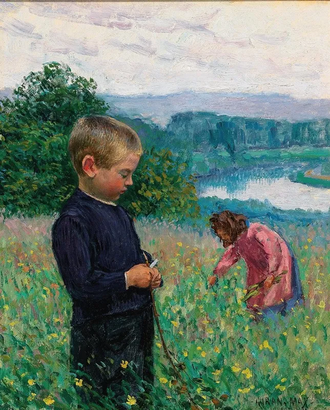 Siblings In The Flowery Meadows Wall Art by Leon Giran-Max - High-Resolution Digital Print