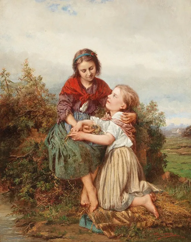 Siblings With A Birds Nest Wall Art by Henri Joseph Campotosto - High-Resolution Digital Print