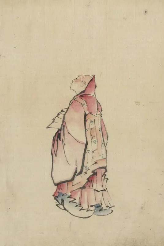 Side View Of A Monk Full Length Portrait Facing Left Wearing Gown With Hood Wall Art by Katsushika Hokusai - High-Resolution Digital Print