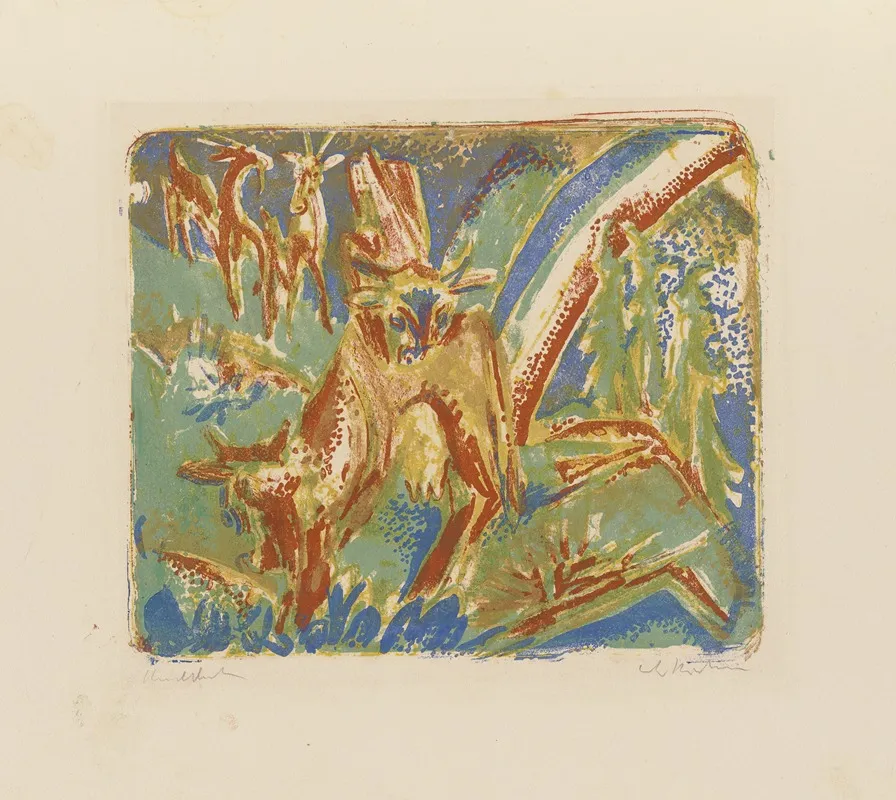 Sieben Kuhe Und Regenbogen Wall Art by Ernst Ludwig Kirchner - High-Resolution Digital Print