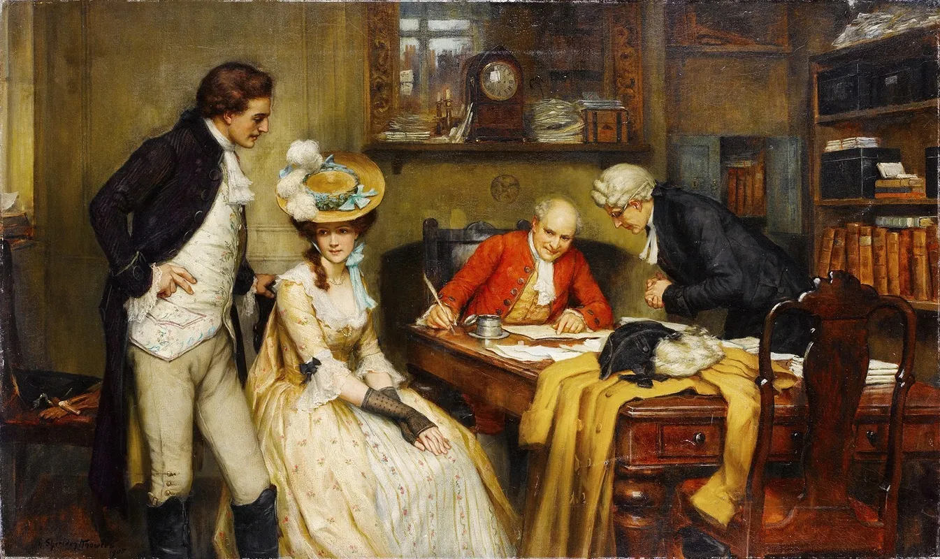 Signing The Marriage Contract Wall Art by George Sheridan Knowles - High-Resolution Digital Print