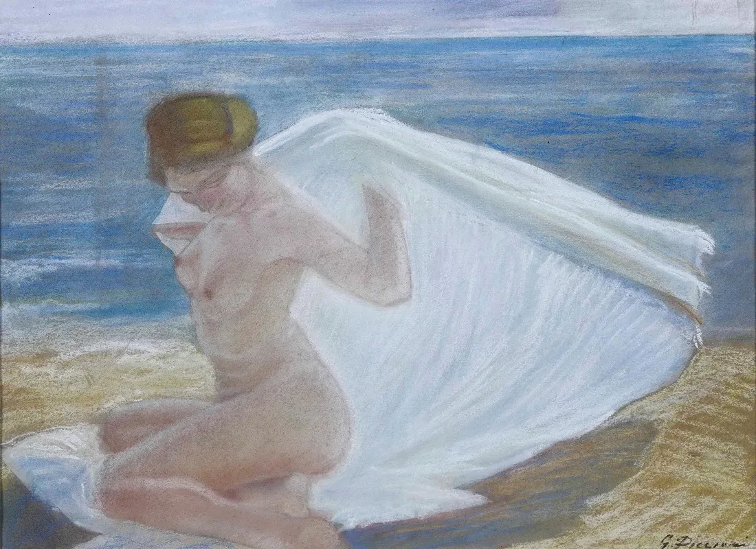 Signora In Riva Al Mare Wall Art by Gino Piccioni - High-Resolution Digital Print