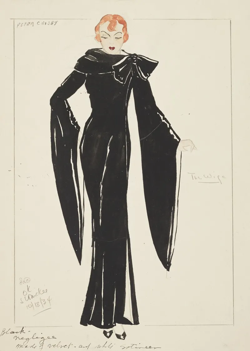 Silent System The Wife Black Gown With High Collar And Trailing Sleeves Wall Art by Peter Crosby - High-Resolution Digital Print