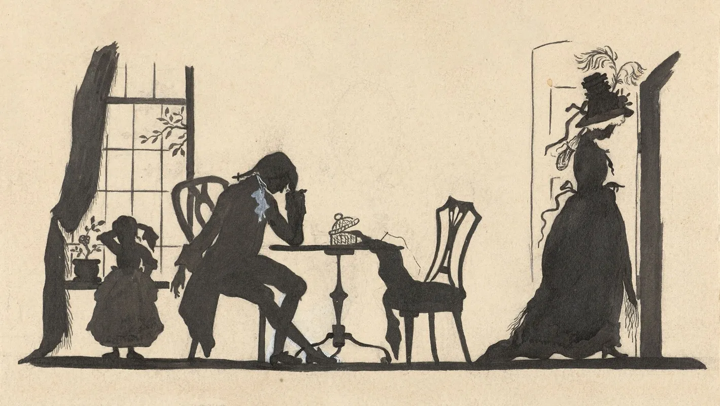 Silhouet Van De Familie En De Vrouw Die Vertrekt Wall Art by Nelly Bodenheim - High-Resolution Digital Print