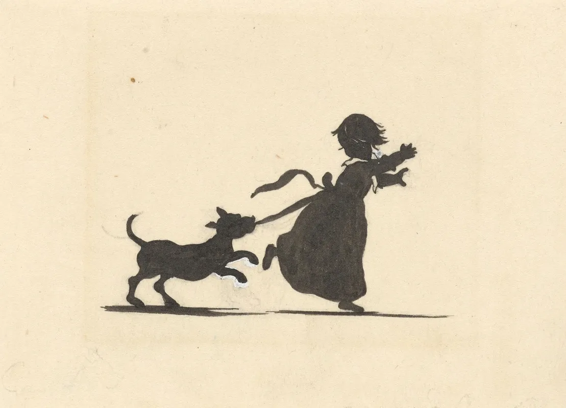 Silhouet Van De Hond Die Achter Het Meisje Aanzit Wall Art by Nelly Bodenheim - High-Resolution Digital Print