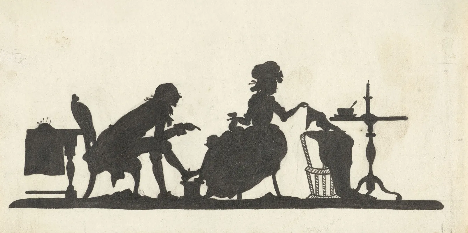 Silhouet Van Een Echtpaar Met Kind In Wieg Wall Art by Nelly Bodenheim - High-Resolution Digital Print
