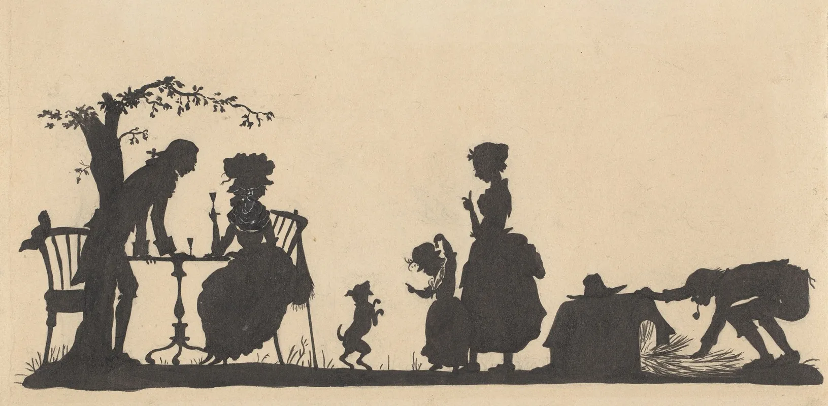 Silhouet Van Een Familie In De Tuin Met De Meid En Tuinman Wall Art by Nelly Bodenheim - High-Resolution Digital Print