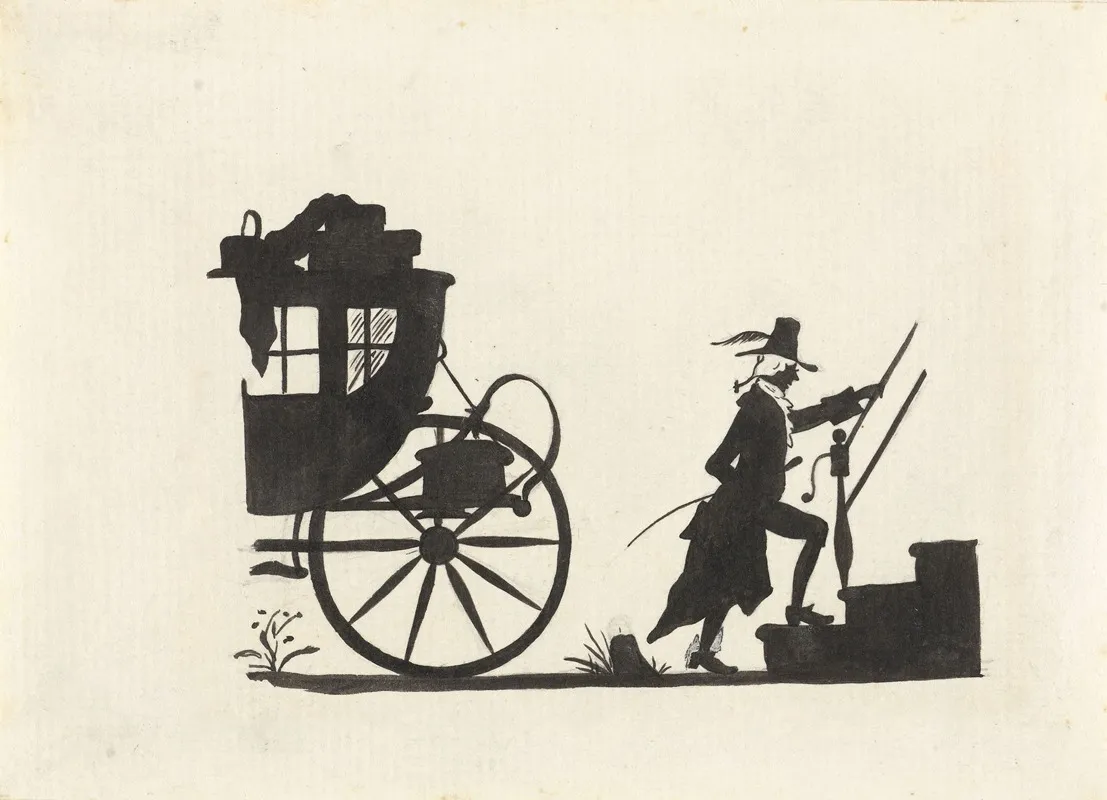 Silhouet Van Een Man Die Uit Een Koets Een Huis Binnengaat Wall Art by Nelly Bodenheim - High-Resolution Digital Print