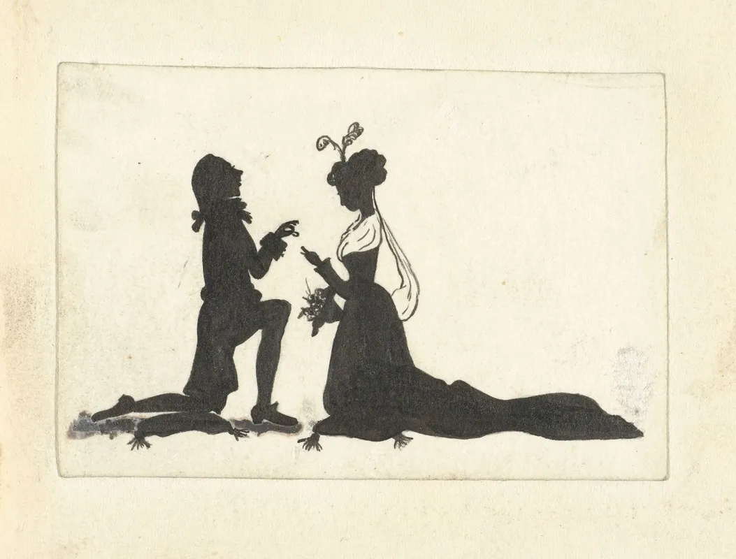 Silhouetten Van Een Man Knielend Voor Een Vrouw Wall Art by Nelly Bodenheim - High-Resolution Digital Print
