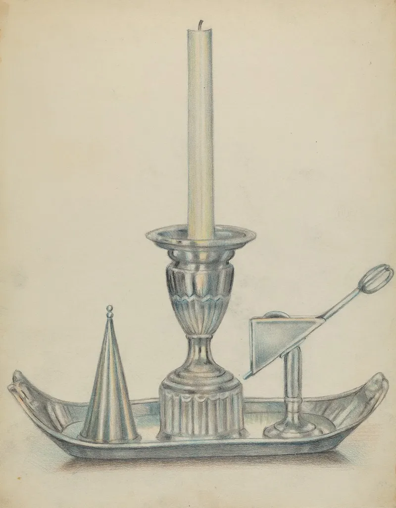 Silver Candlestick With Two Snuffers