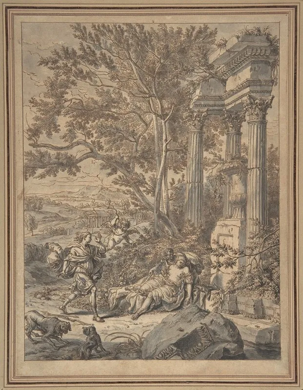 Silvio Approaches Dorinda Whom He Has Wounded With An Arrow Il Pastor Fido Act Iv Scene 8 Wall Art by Richard van Orley - High-Resolution Digital Print