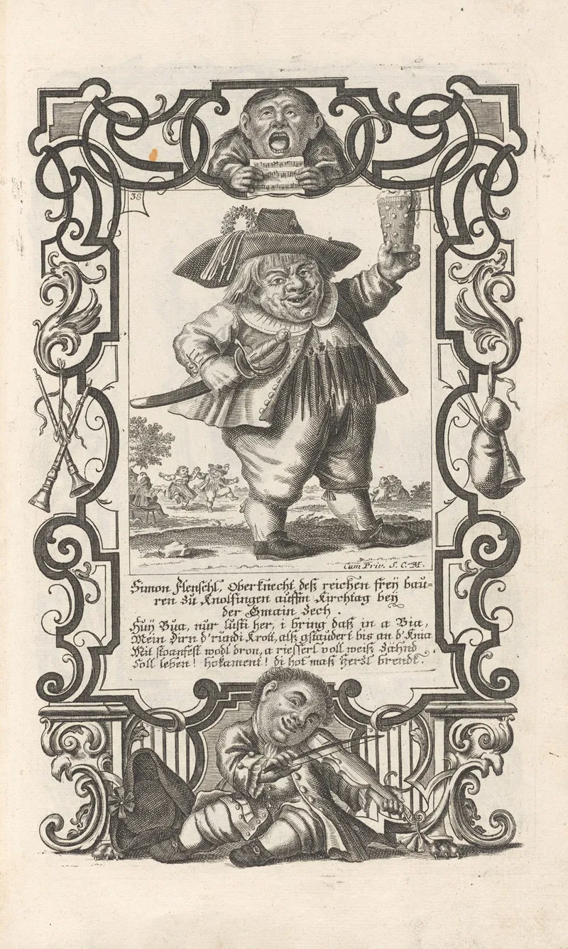 Simon Flenschl Oberknecht Des Reichen Frey Bauren Zu Knolfingen Auffm Kirchtag Bey Der Gmain Zech Pl 38 Wall Art by Elias Baeck - High-Resolution Digital Print