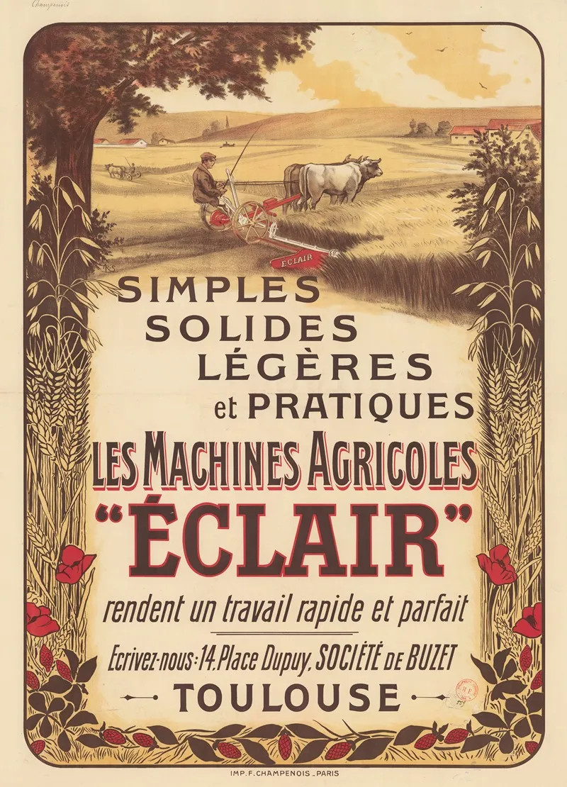 Simples Solides Les Machines Agricoles Eclair Wall Art by Imp. F. Champenois - High-Resolution Digital Print