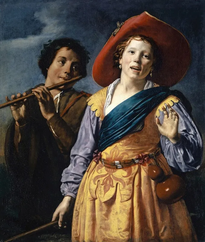 Singing Shepherdess With Shepherd Wall Art by Johannes Paulus Moreelse - High-Resolution Digital Print
