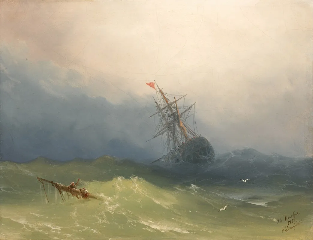 Sinking Ship In Stormy Waters Wall Art by Ivan Konstantinovich Aivazovsky - High-Resolution Digital Print