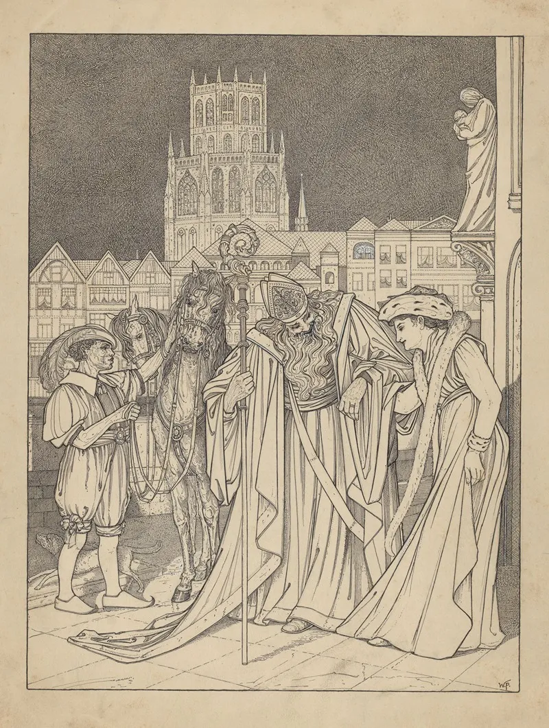 Sint Nicolaas Met Een Vrouw Piet En Twee Paarden 2 Wall Art by Willem Pothast - High-Resolution Digital Print