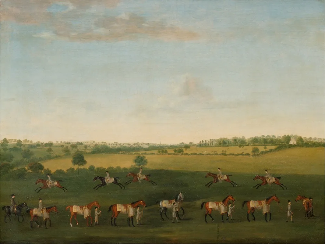Sir Charles Warre Malets String Of Racehorses At Exercise Wall Art by Francis Sartorius - High-Resolution Digital Print