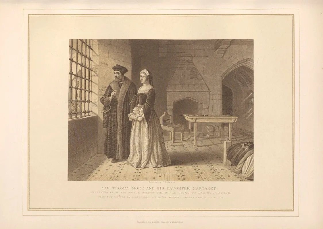 Sir Thomas More And His Daughter Margaret In The Prison J R Herbert Wall Art by Thomas Archer - High-Resolution Digital Print