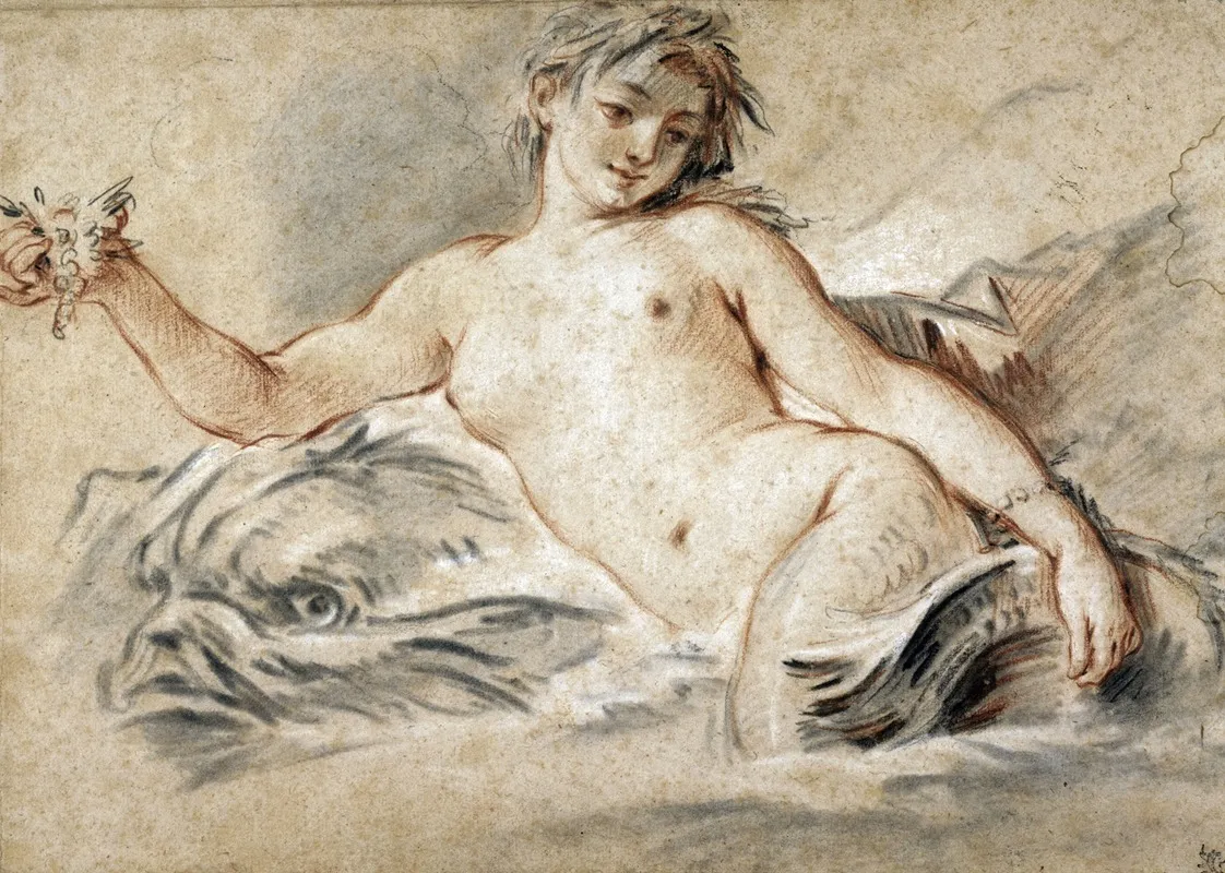Sirene Couchee Sur Un Dauphin Wall Art by François Boucher - High-Resolution Digital Print
