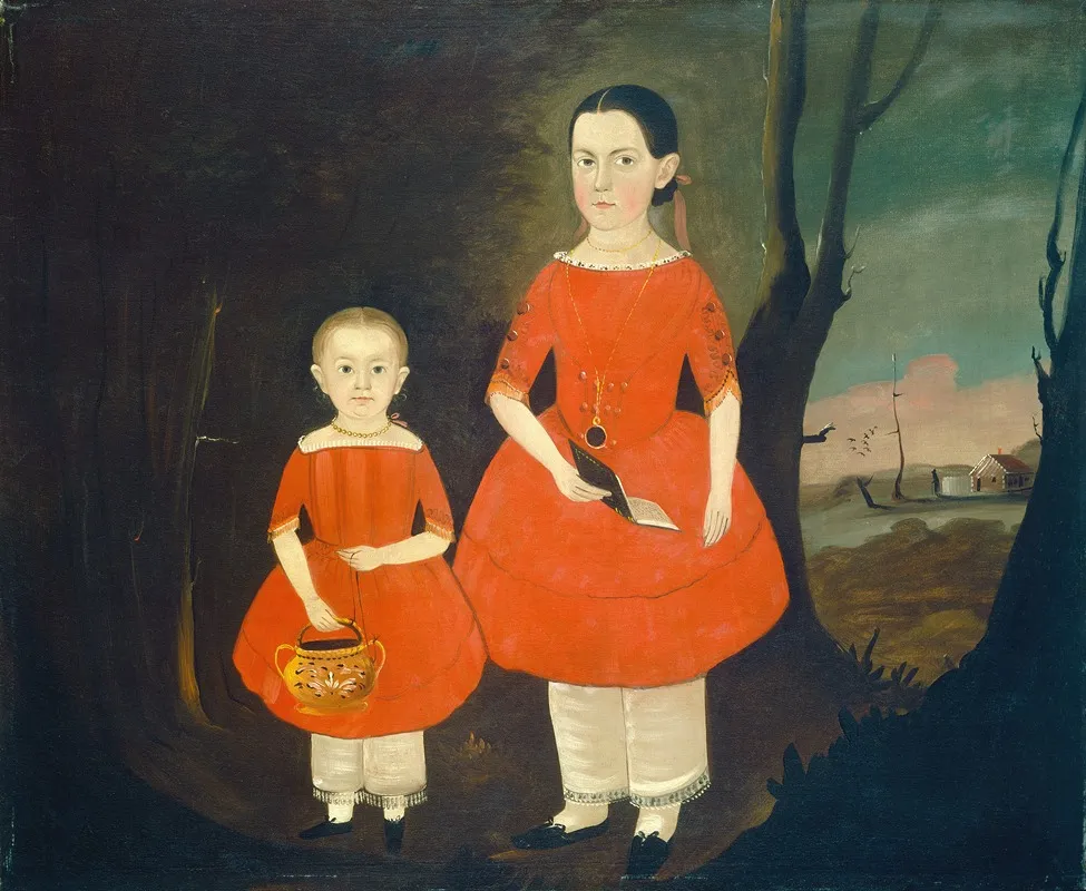 Sisters In Red Wall Art by Sturtevant J. Hamblin - High-Resolution Digital Print