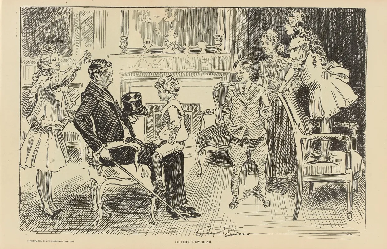Sisters New Beau Wall Art by Charles Dana Gibson - High-Resolution Digital Print
