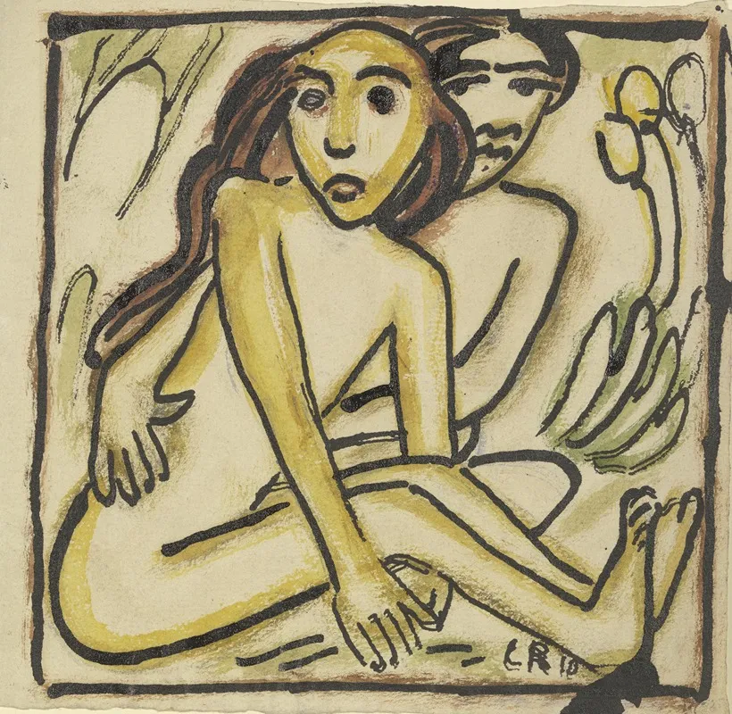 Sitting Couple Nudes Wall Art by Christian Rohlfs - High-Resolution Digital Print