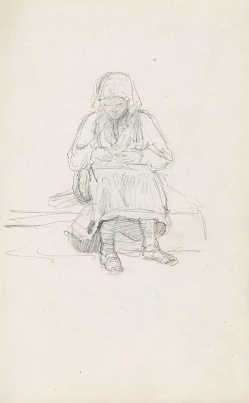 Sitting Female Figure Wall Art by Adolph Tidemand - High-Resolution Digital Print