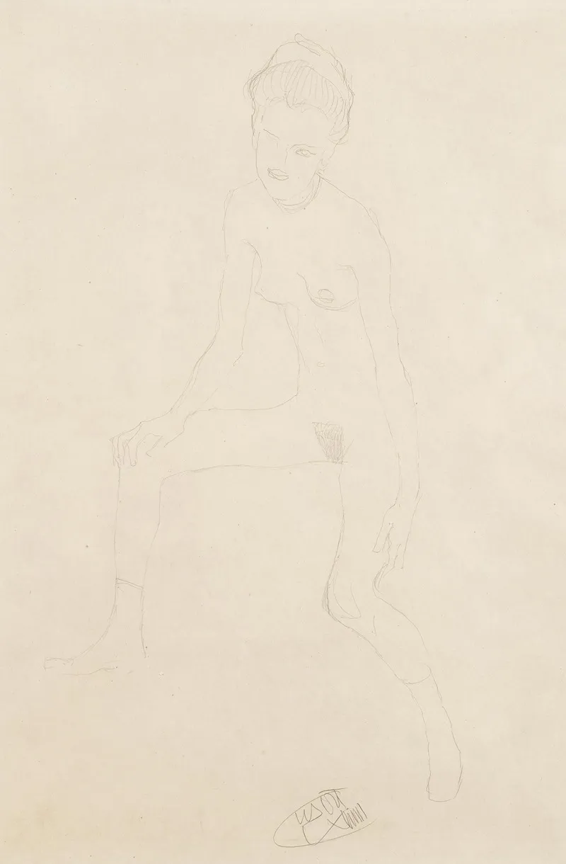 Sitting Female Nude 2 Wall Art by Gustav Klimt - High-Resolution Digital Print