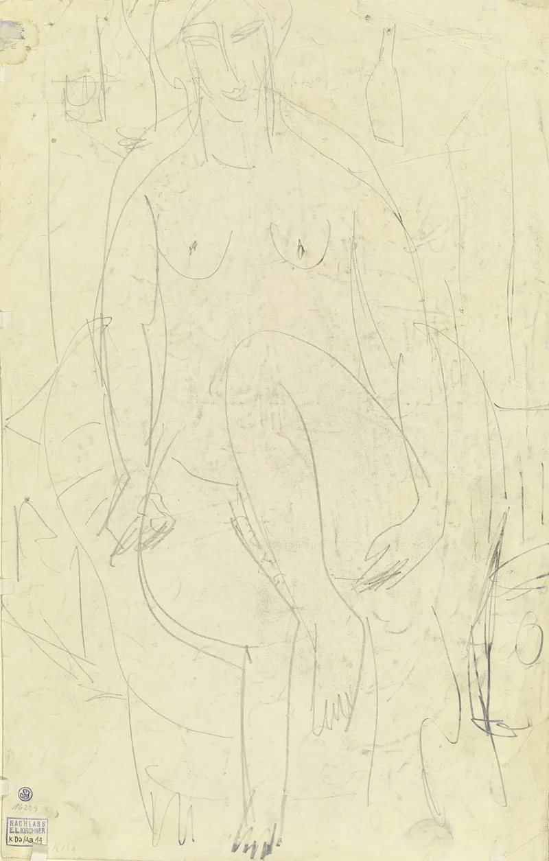 Sitting Female Nude 4 Wall Art by Ernst Ludwig Kirchner - High-Resolution Digital Print