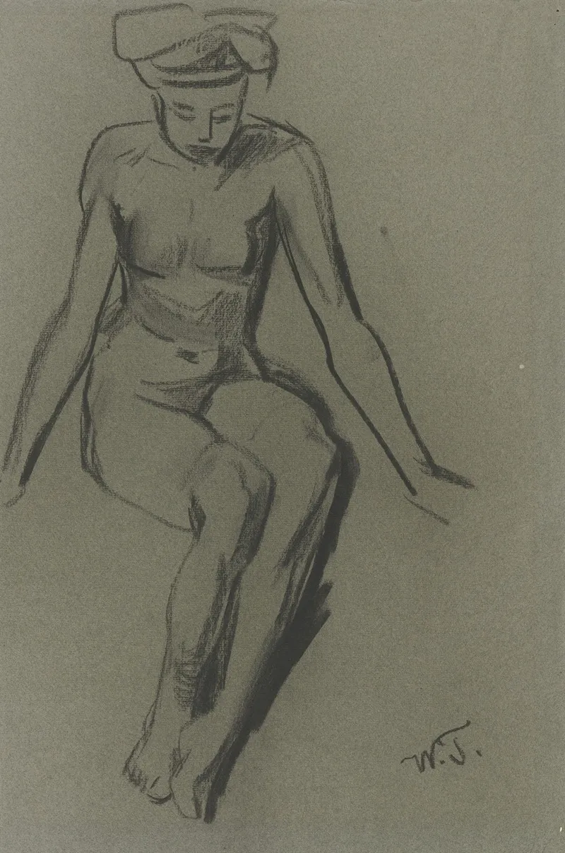 Sitting Female Nude 6 Wall Art by Wilhelm Trübner - High-Resolution Digital Print