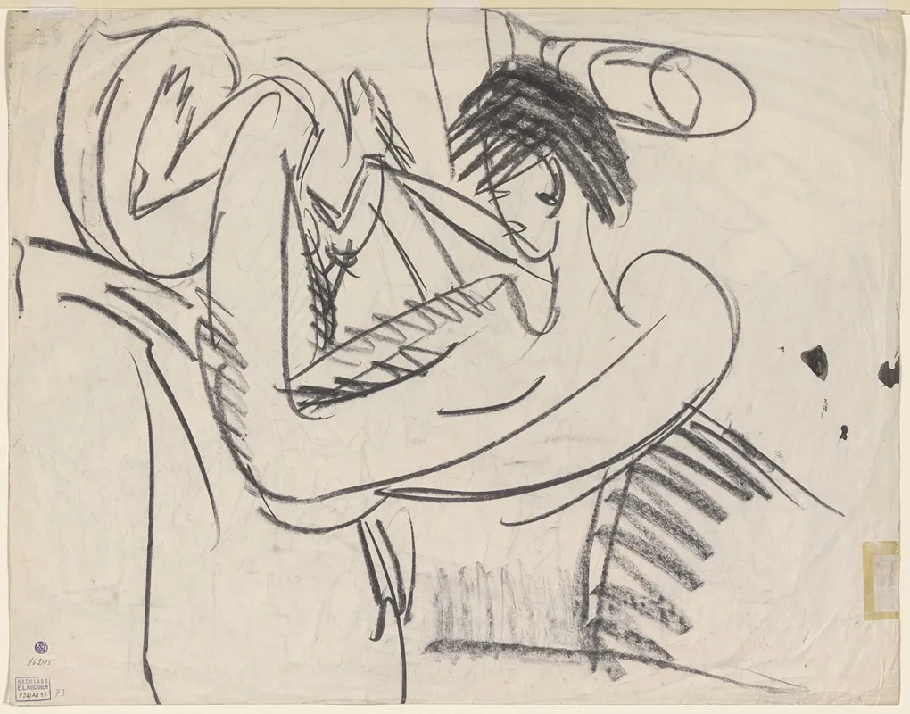 Sitting Female Nude 7 Wall Art by Ernst Ludwig Kirchner - High-Resolution Digital Print
