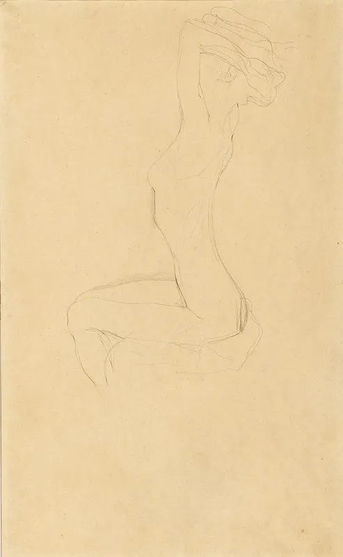 Sitting Girl Nude With Raised Arms Wall Art by Gustav Klimt - High-Resolution Digital Print