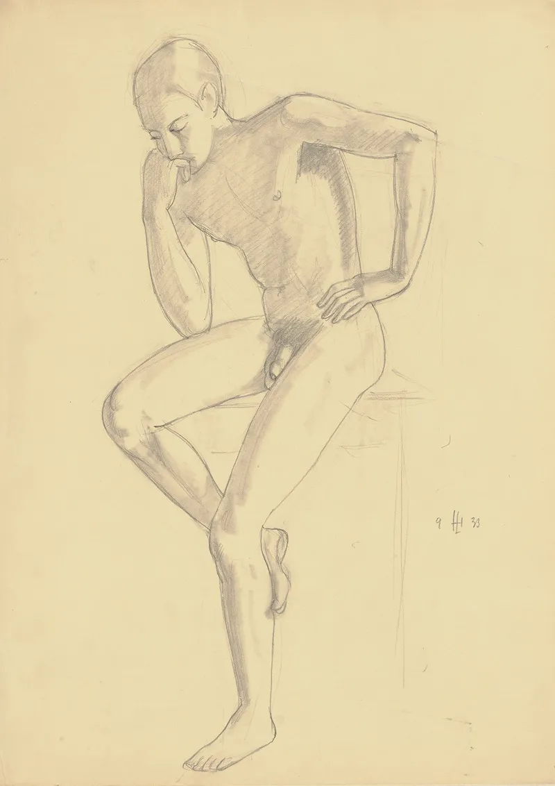 Sitting Male Nude 3 Wall Art by Hermann Lismann - High-Resolution Digital Print