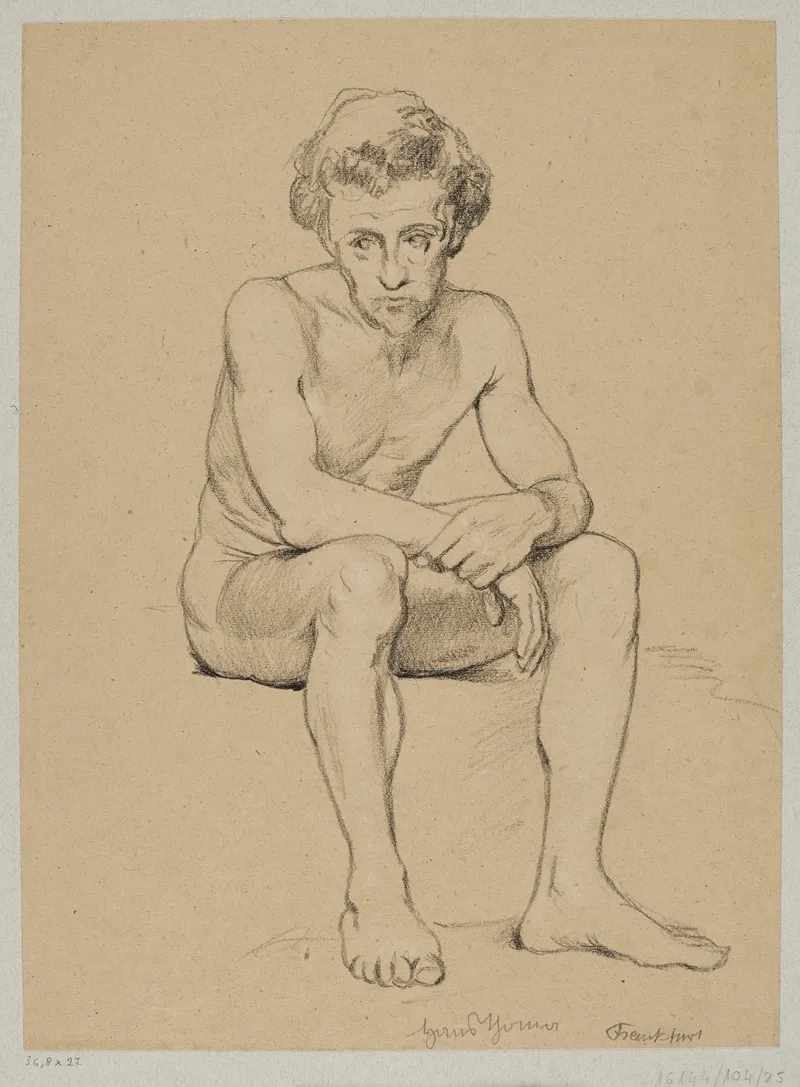 Sitting Male Nude 5 Wall Art by Hans Thoma - High-Resolution Digital Print