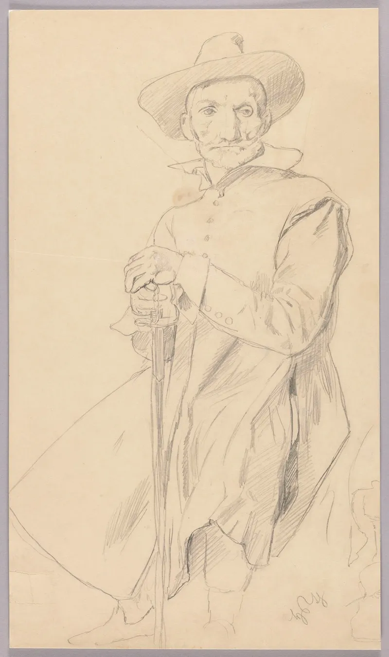 Sitting Man In Historical Garb With His Hands Resting On A Sword Wall Art by Hans Thoma - High-Resolution Digital Print