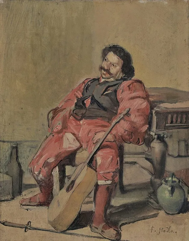 Sitting Man With Guitar Wall Art by Ferdinand Hodler - High-Resolution Digital Print