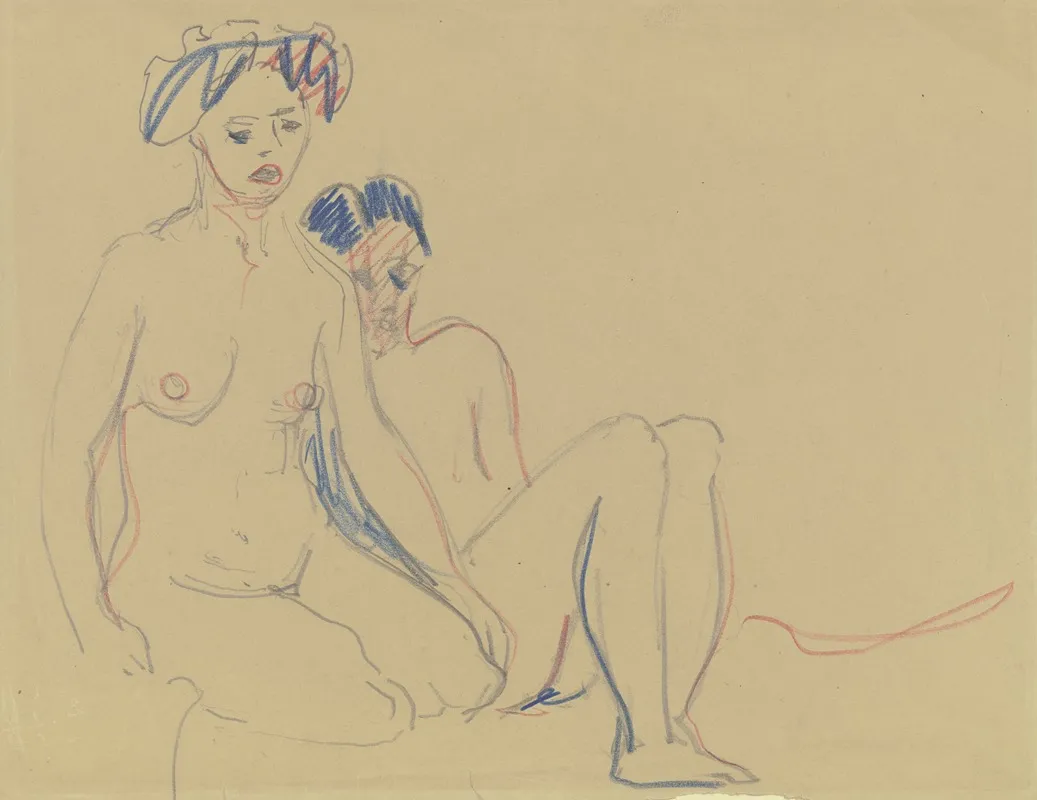 Sitting Naked Couple Wall Art by Ernst Ludwig Kirchner - High-Resolution Digital Print