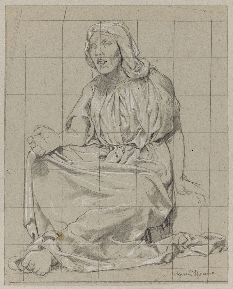 Sitting Woman In A Draped Robe Wall Art by Hans Thoma - High-Resolution Digital Print