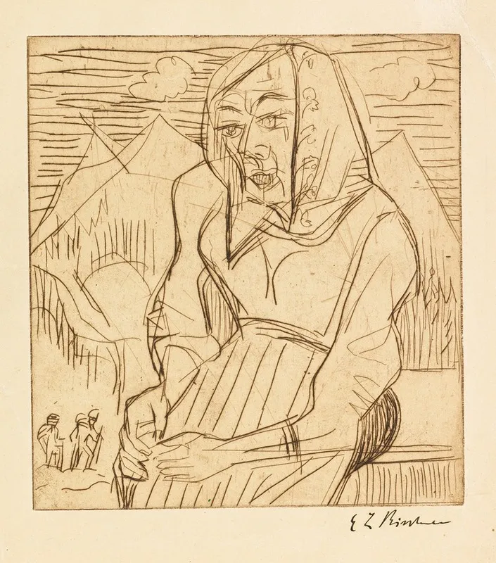 Sitzende Bauerin Wall Art by Ernst Ludwig Kirchner - High-Resolution Digital Print