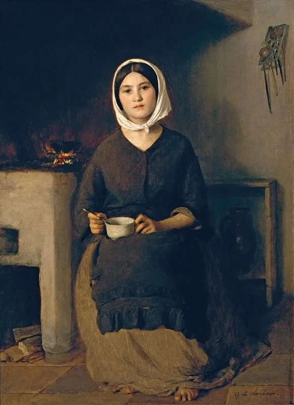 Sitzende Frau In Einer Bauernkuche Wall Art by Johann Baptist Reiter - High-Resolution Digital Print