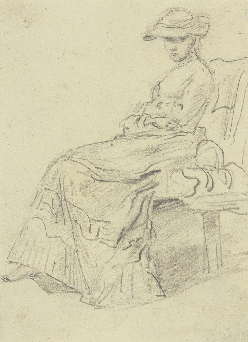 Sitzende Frau Mit Gartenhut