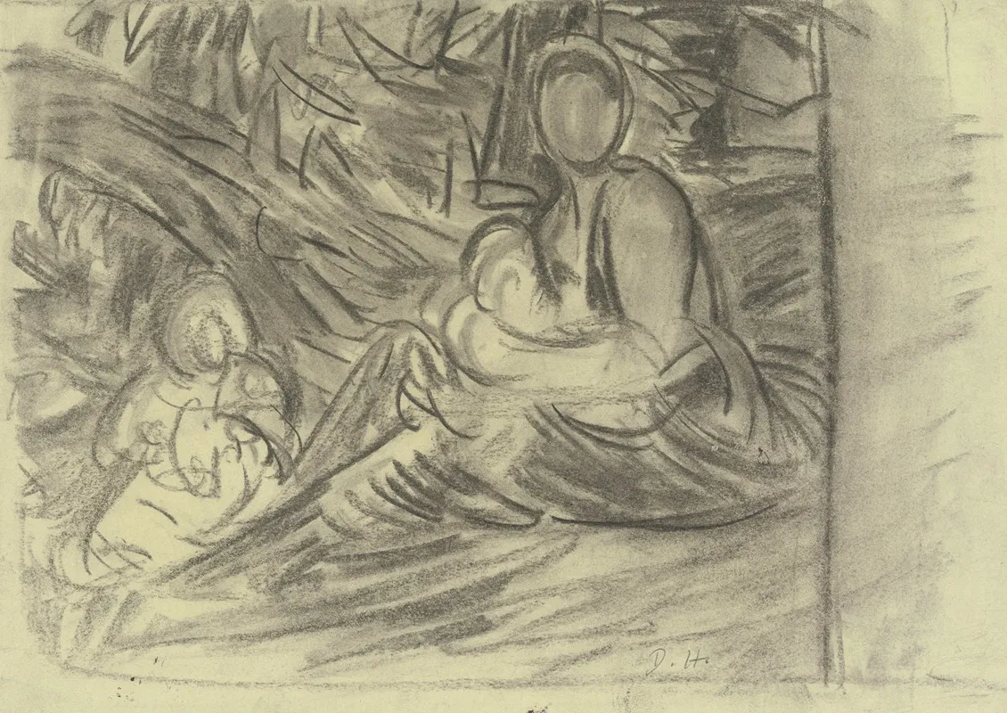 Sitzende Frau Mit Zwei Kindern
