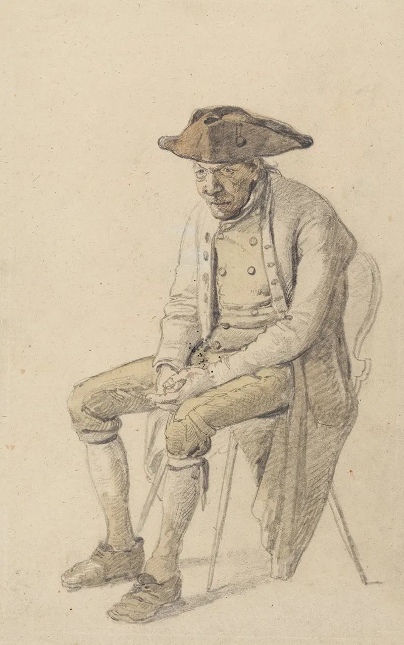 Sitzender Alter Bauer Mit Dreispitz
