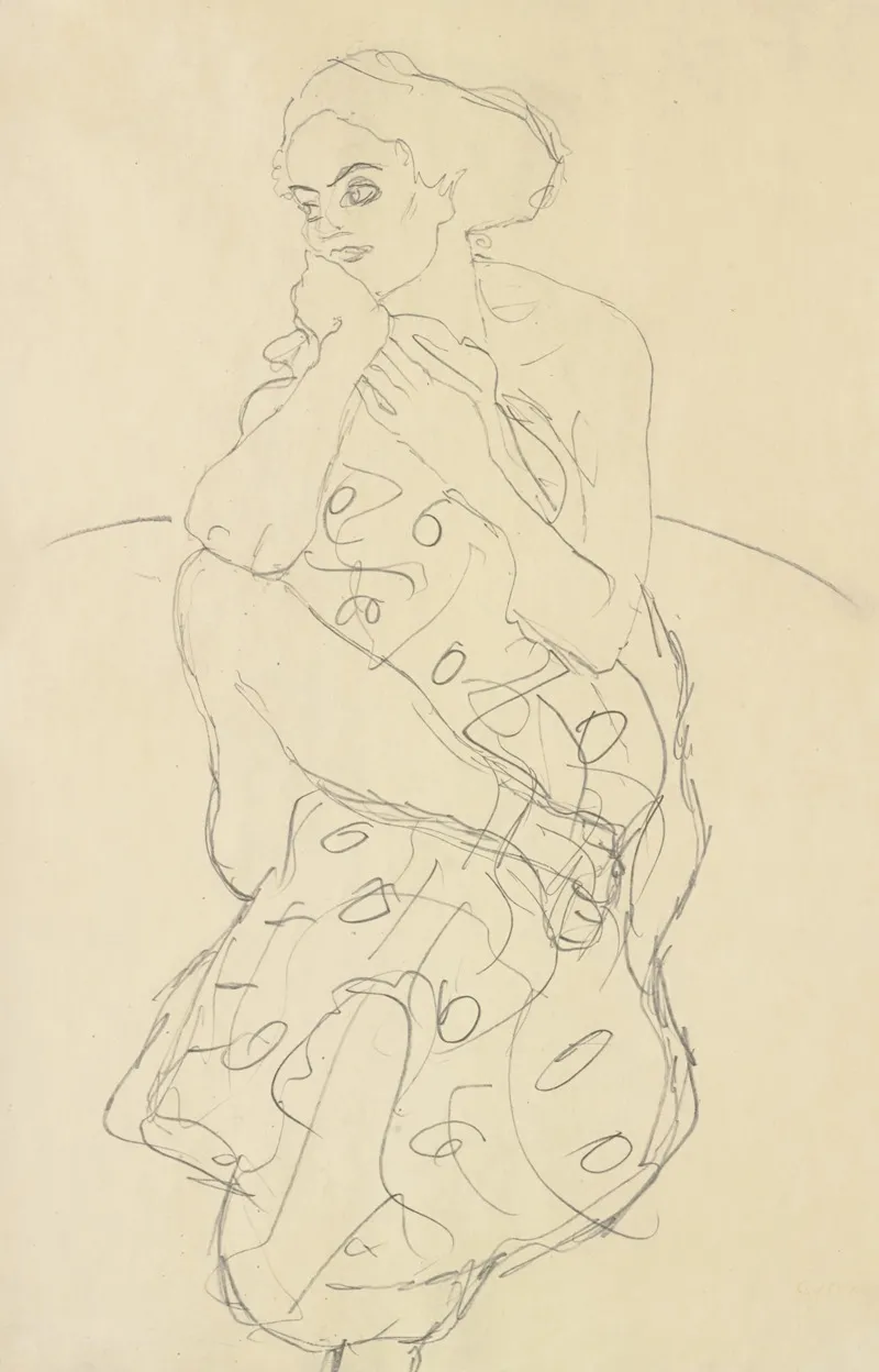 Sitzender Halbakt Von Vorne Den Kopf Nach Links Gewendet Seated Semi Nude Seen Head On With Her Head Turned To The Left Wall Art by Gustav Klimt - High-Resolution Digital Print