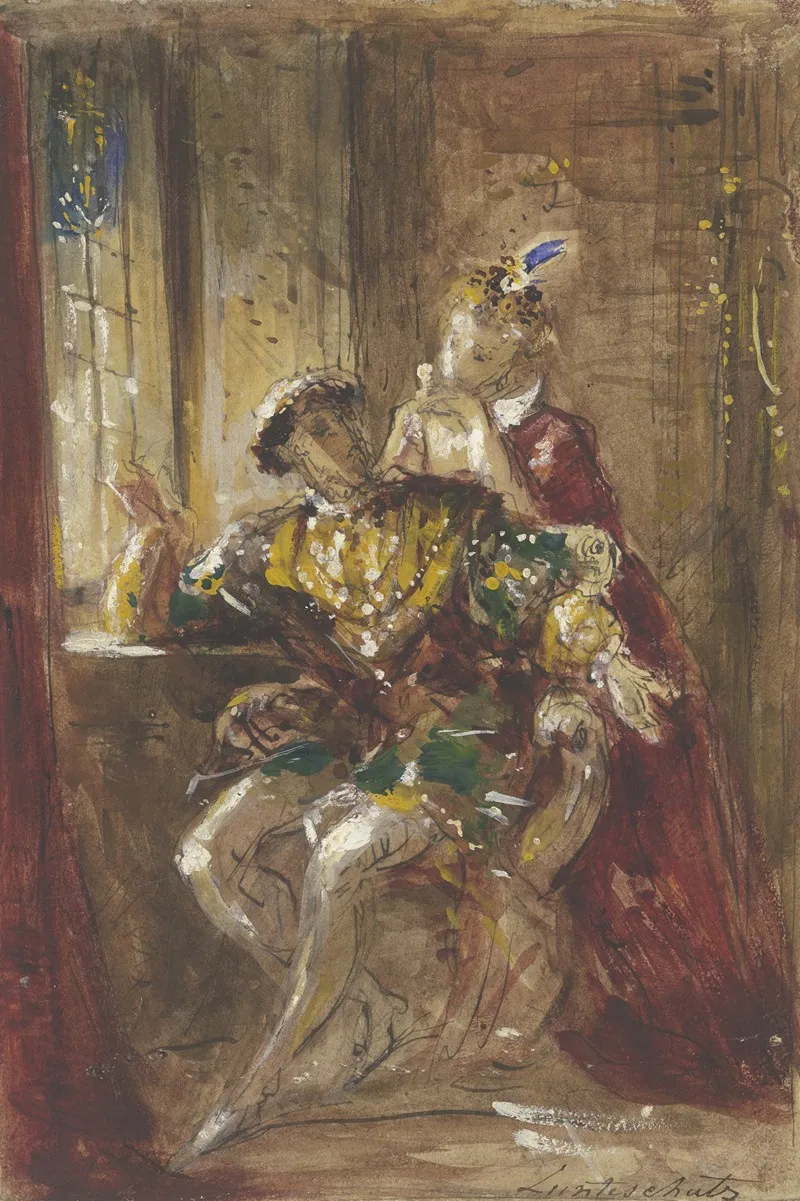 Sitzender Kavalier Mit Hinter Ihm Stehender Dame Wall Art by Jules Lunteschütz - High-Resolution Digital Print