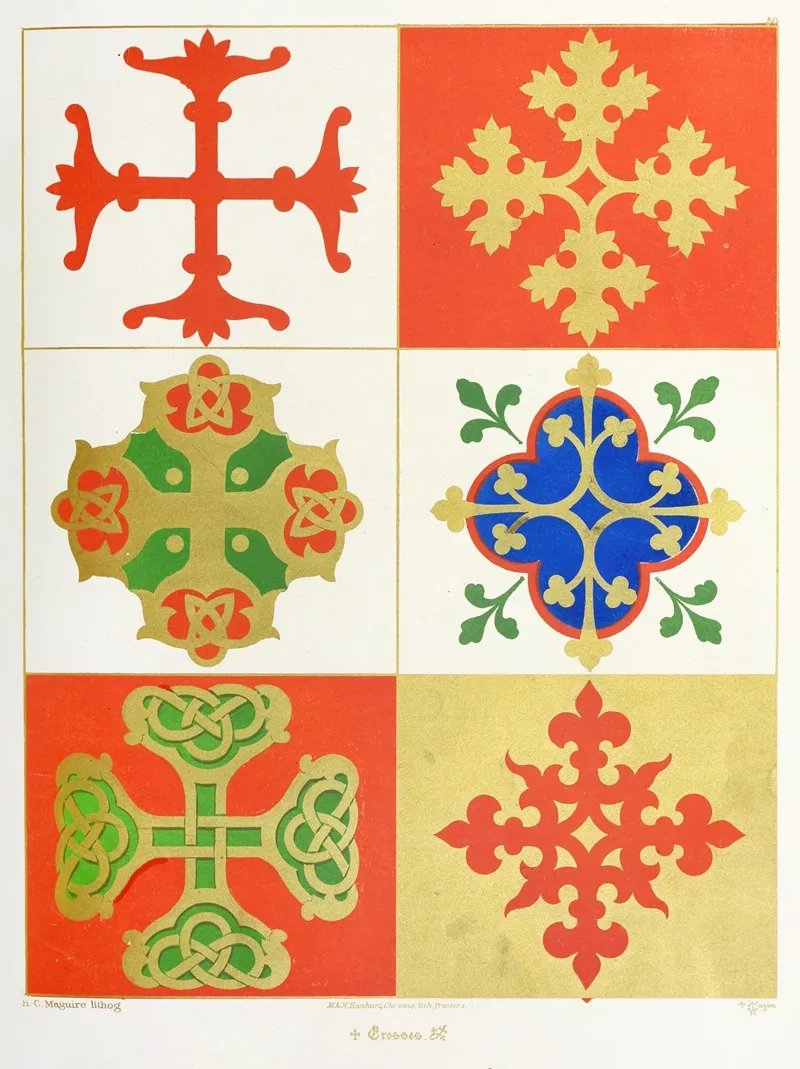 Six Floriated Crosses 2 Wall Art by Augustus Pugin - High-Resolution Digital Print