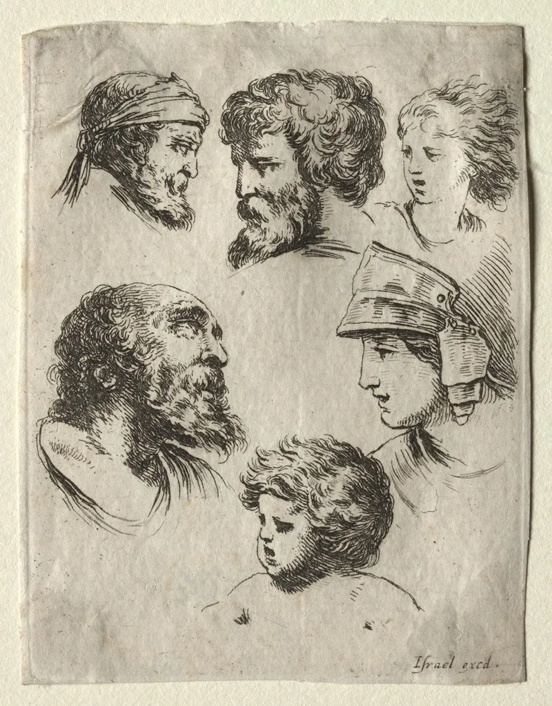 Six Portrait Heads Wall Art by Israël Henriet - High-Resolution Digital Print