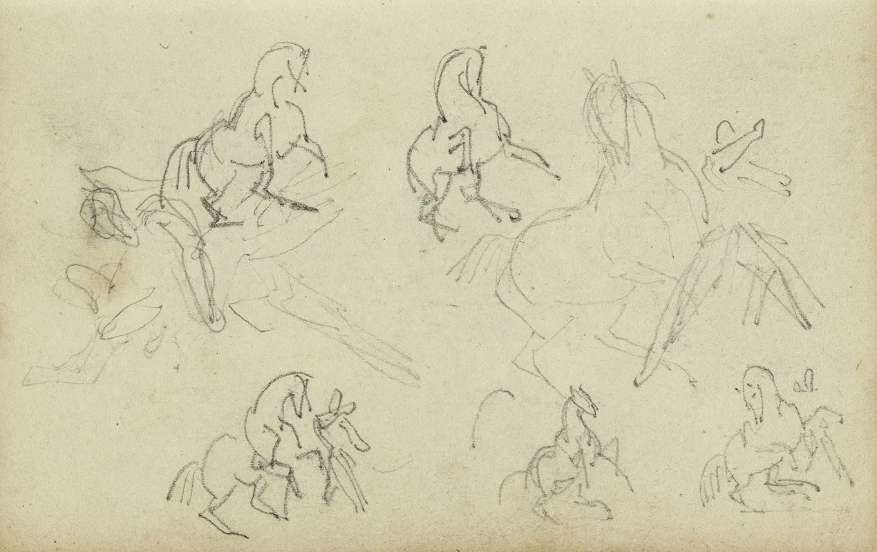 Six Studies For Man Beside A Rearing Horse Wall Art by Théodore Géricault - High-Resolution Digital Print