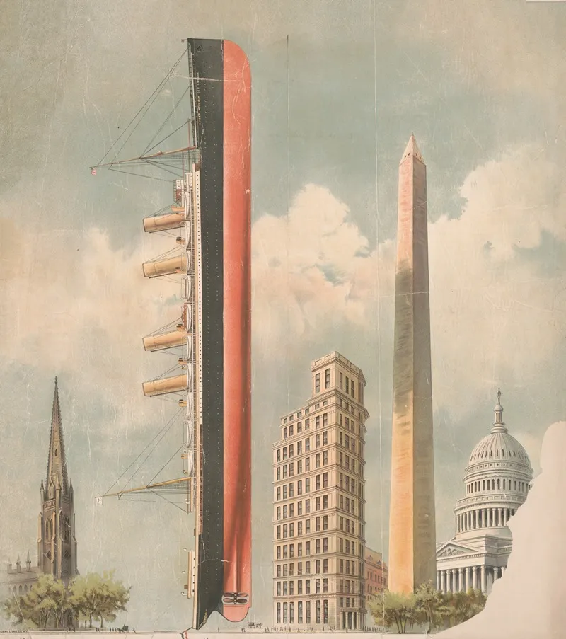 Size Comparison Of Ocean Liner Kaiser Wilhelm Der Grosse To Trinity Church The St Paul Building In New York The Washington Monument And The U S Capitol Wall Art by Gray Litho. Co - High-Resolution Digital Print