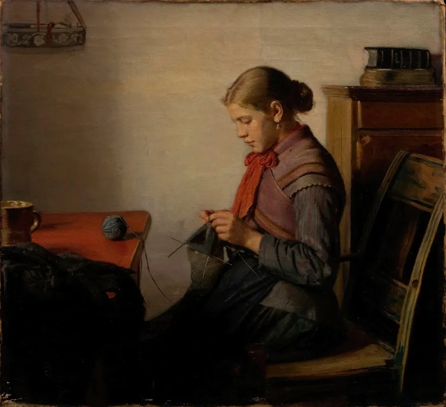 Skagen Girl Maren Sofie Knitting Wall Art by Michael Ancher - High-Resolution Digital Print